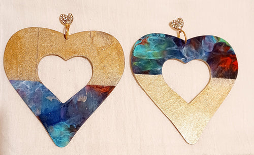 Giant Abstract Handpainted Heart Earrings Kargo Fresh