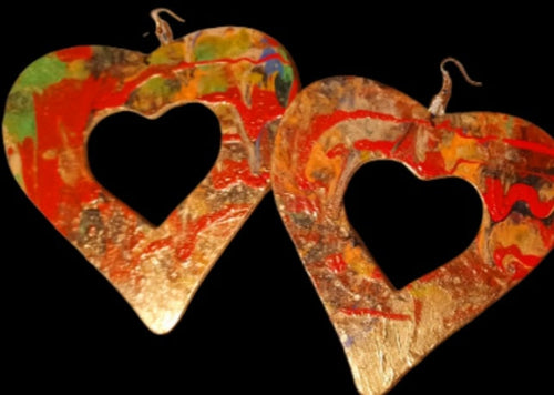 Giant Abstract Handpainted Heart Earrings Kargo Fresh