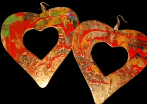 Giant Abstract Handpainted Heart Earrings Kargo Fresh