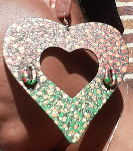 Giant Abstract Handpainted RBG Wooden Heart Earrings Kargo Fresh
