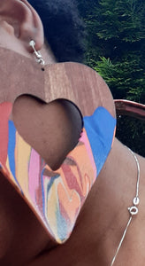 Giant Abstract Handpainted Wooden Heart Earrings Kargo Fresh