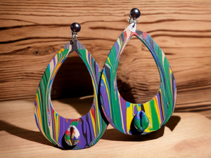 Giant Extra Large abstract design Handpainted Wooden Earrings Kargo Fresh