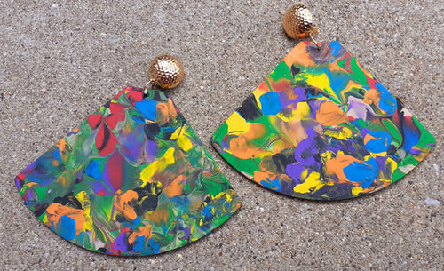 Giant Extra Large abstract design Handpainted Wooden Earrings Kargo Fresh