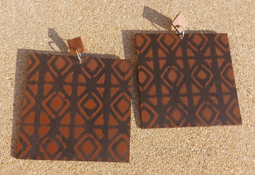 Giant handpainted wooden square earrings 7 inch Kargo Fresh