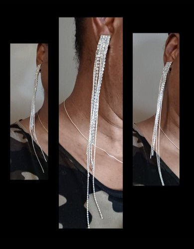 Glam handmade runway rhinestone clip on earrings 9 inch Kargo Fresh