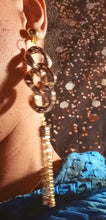 Load image into Gallery viewer, Gold Acrylic Chain and tassel Clip on Earrings Kargo Fresh
