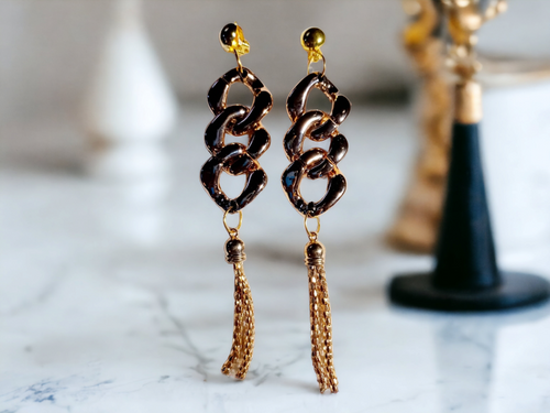 Gold Acrylic Chain and tassel Clip on Earrings Kargo Fresh