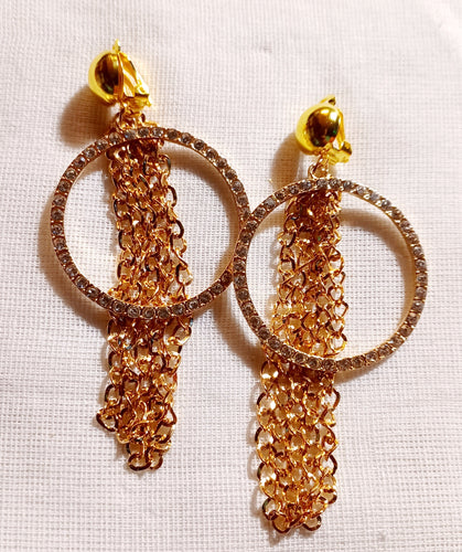 Gold Blingy  Clip on Hoop and chain Earrings 2.5 inch Kargo Fresh