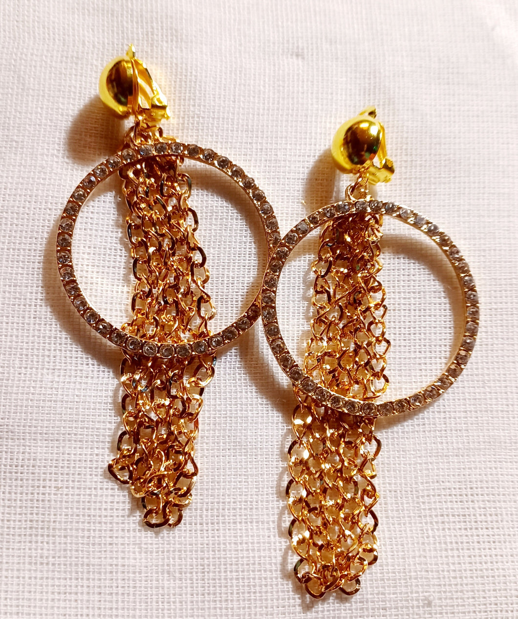 Gold Blingy  Clip on Hoop and chain Earrings 2.5 inch Kargo Fresh