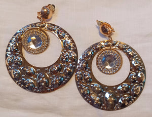 Gold Blingy Hammered Disc Clip on Earrings 3 inch Kargo Fresh