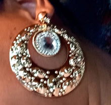Load image into Gallery viewer, Gold Blingy Hammered Disc Clip on Earrings 3 inch Kargo Fresh
