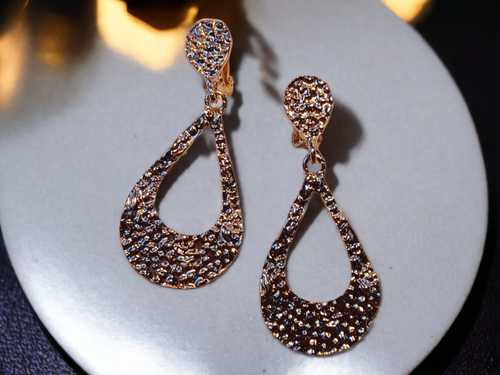 Gold Hammered Hoop Clip on Earrings 2 inch Kargo Fresh