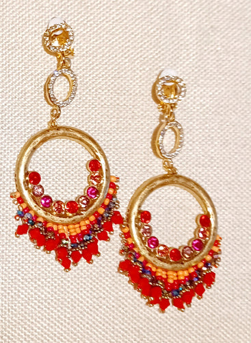 Gold Handbeaded Hoop design Clip On Earrings Kargo Fresh