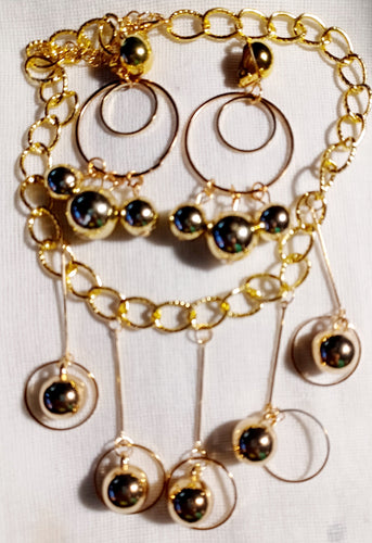 Gold metal chain and ball necklace set with clip on earrings Kargo Fresh