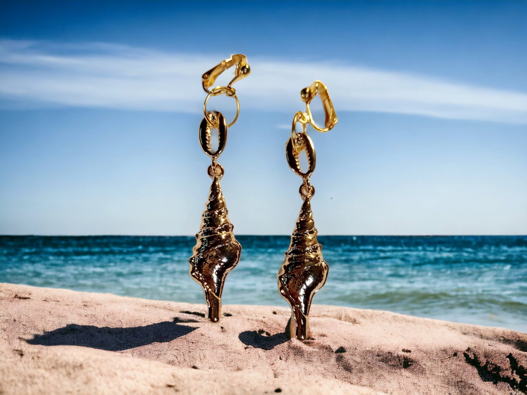 Gold shell clip on earrings boho style Kargo Fresh