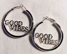 Load image into Gallery viewer, Good vibes Silver Metal Hoop Earrings Kargo Fresh
