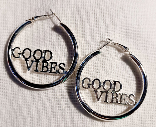 Good vibes Silver Metal Hoop Earrings Kargo Fresh