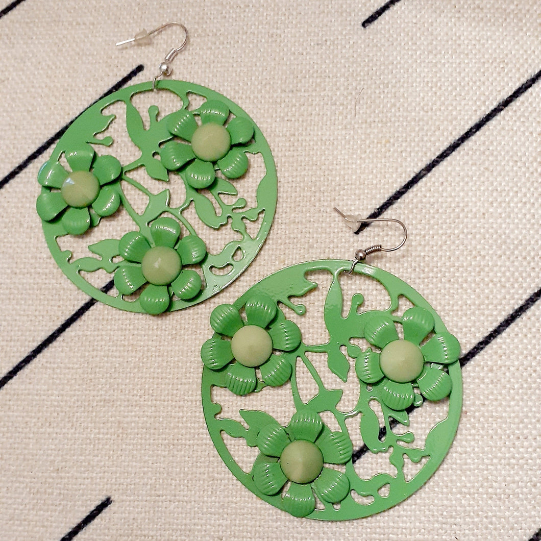 Green Metal Daisy Flower Earrings Kargo Fresh