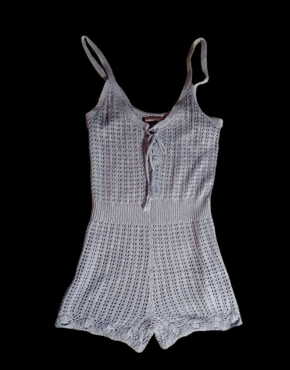 Grey crochet knit romper nwt M Kargo Fresh