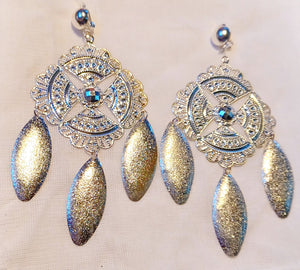 Hammered Disc Clip on Earrings 3 inch silver Kargo Fresh