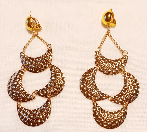Hammered Metal Clip on Earrings 3 inch gold Kargo Fresh