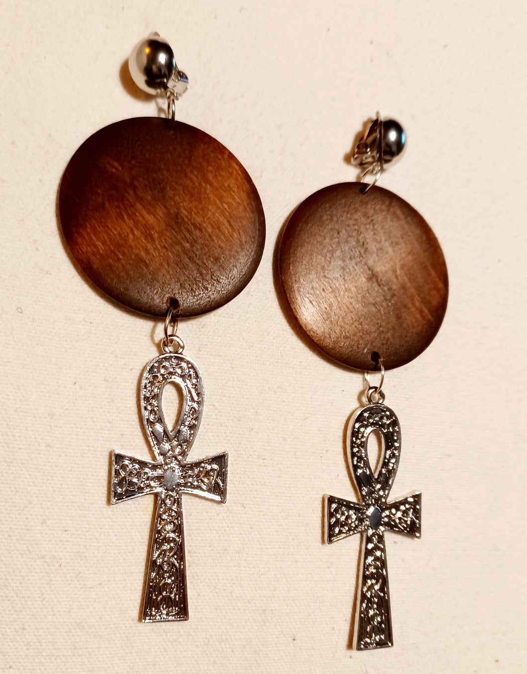 Hammered Metal Handmade Ankh Clip On  Earrings Kargo Fresh