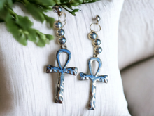 Load image into Gallery viewer, Hammered Metal Handmade Ankh  Earrings Kargo Fresh
