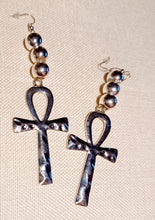 Load image into Gallery viewer, Hammered Metal Handmade Ankh  Earrings Kargo Fresh
