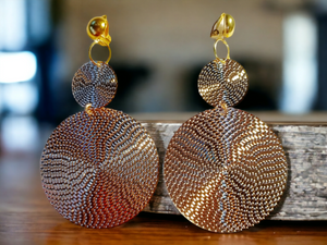 Hammered Metal disc Clip on Earrings gold Kargo Fresh