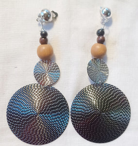 Hammered disc handmade Boho Clip on Dangle Earrings Kargo Fresh