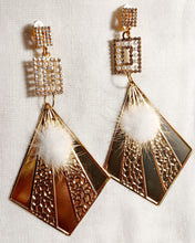 Load image into Gallery viewer, Hammered metal feather and rhinestone Clip on Earrings Kargo Fresh
