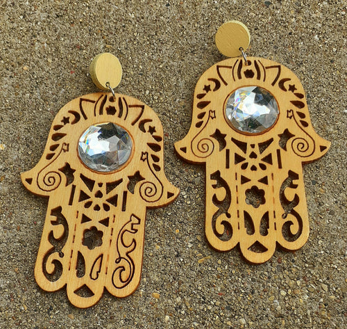 Hamsa Wooden Earrings Kargo Fresh