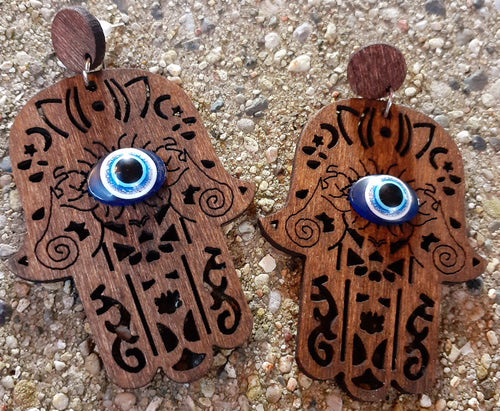 Hamsa Wooden Earrings Kargo Fresh