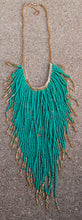 Load image into Gallery viewer, Hand beaded Gold and Turquoise Cascading Necklace Kargo Fresh
