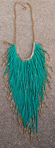 Hand beaded Gold and Turquoise Cascading Necklace Kargo Fresh