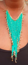Load image into Gallery viewer, Hand beaded Gold and Turquoise Cascading Necklace Kargo Fresh
