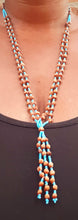 Load image into Gallery viewer, Hand beaded Wood and Turquoise Bead Cascading Necklace Kargo Fresh
