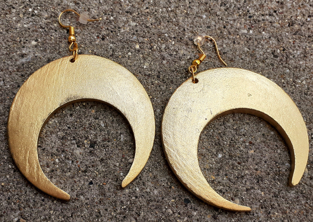Hand carved  handpainted Crescent Moon Earrings Kargo Fresh