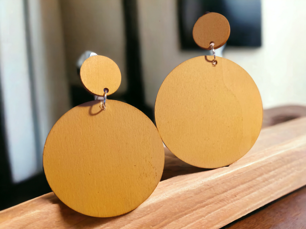 Hand dyed with Black Tea Natural wooden  disc earrings Kargo Fresh