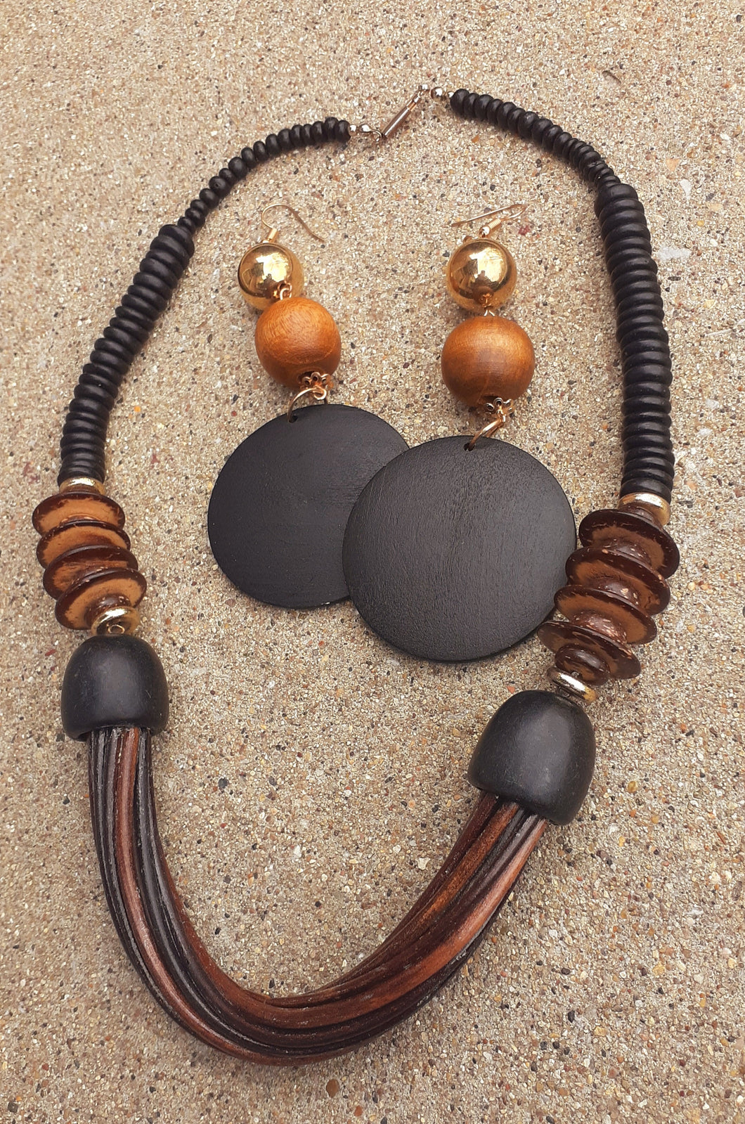 Handcarved Bamboo and Wood Collar Necklace Set Kargo Fresh