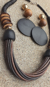 Handcarved Bamboo and Wood Collar Necklace Set Kargo Fresh
