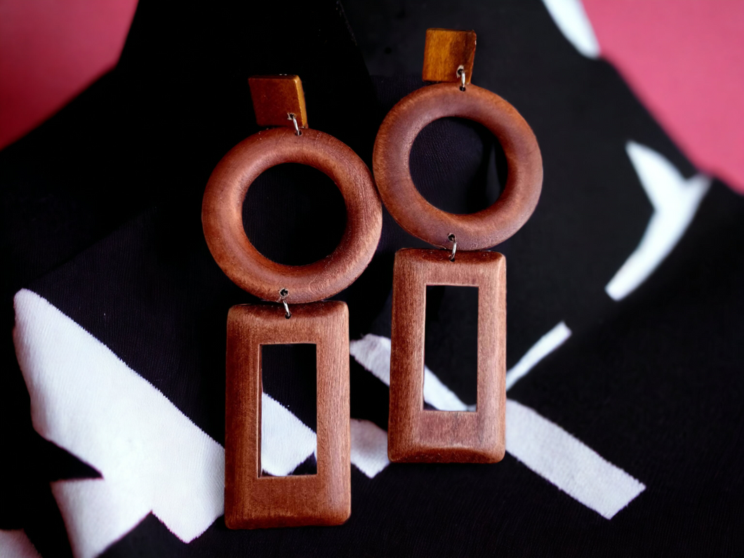 Handmade Abstract Geometric Design  Wooden Earrings Kargo Fresh