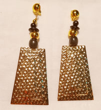 Load image into Gallery viewer, Handmade Abstract Hammered Metal Clip on Earrings 3 inch gold Kargo Fresh

