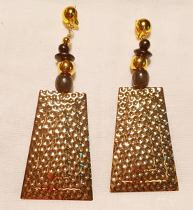 Handmade Abstract Hammered Metal Clip on Earrings 3 inch gold Kargo Fresh