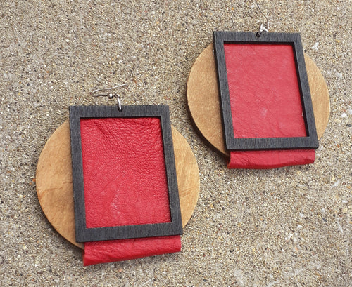 Handmade Abstract Wood and Leather Earrings Kargo Fresh