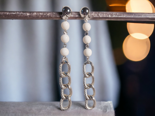 Handmade Acrylic and Chain dangle   Clip on Earrings Kargo Fresh
