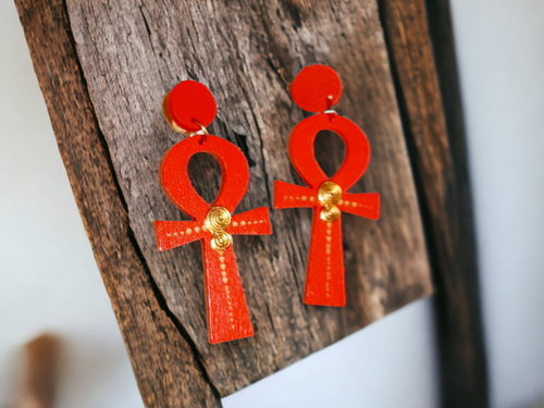 Handmade Ankh Clip On Earrings Red Kargo Fresh