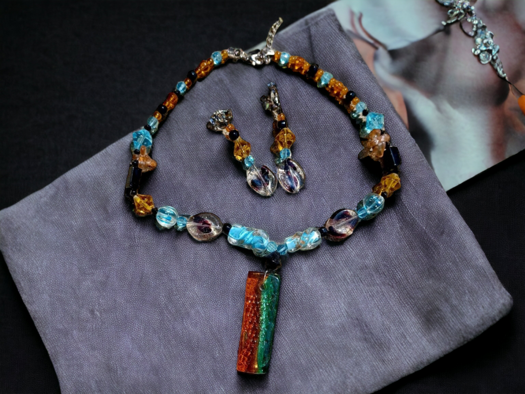 Handmade Blown Glass Bead Clip On  Necklace Set Kargo Fresh