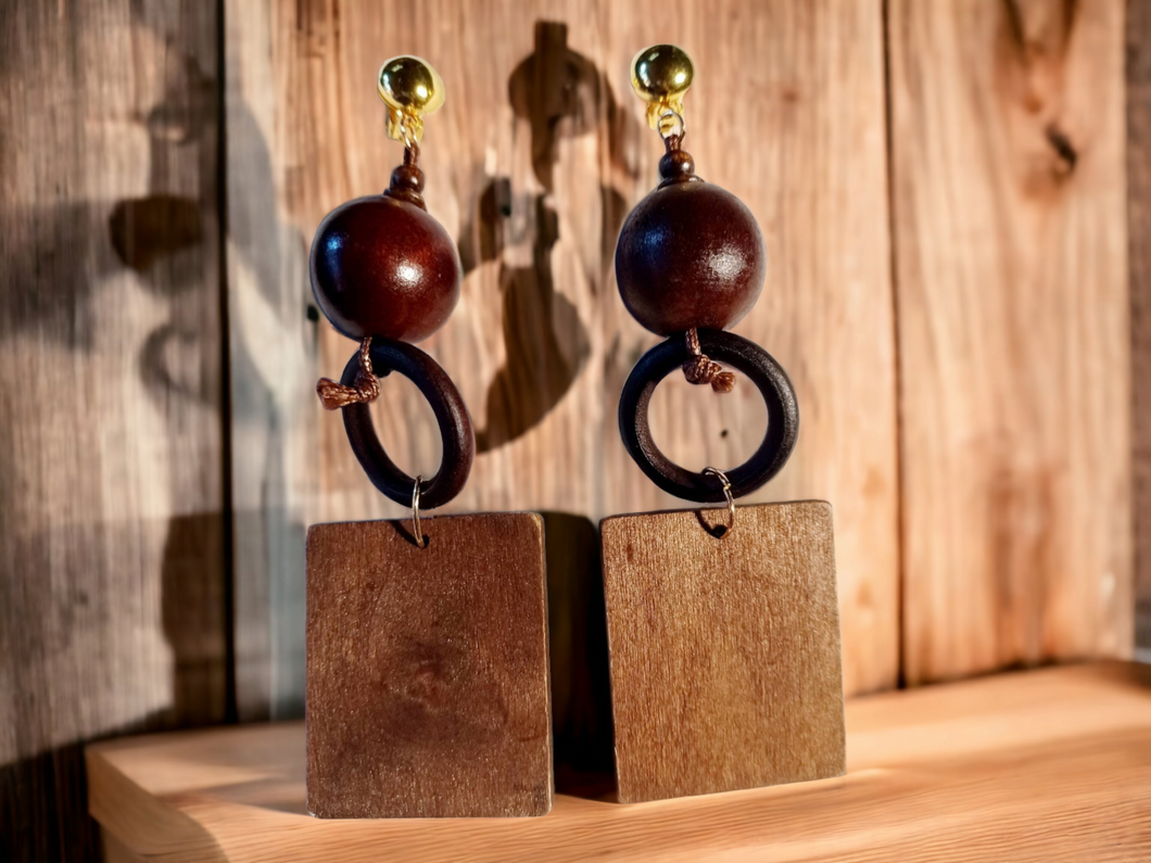 Handmade Boho wood Clip On Earrings Kargo Fresh