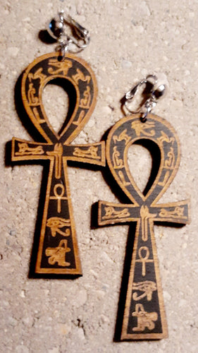 Handmade Carved Hieroglyph Ankh Clip On Earrings Kargo Fresh